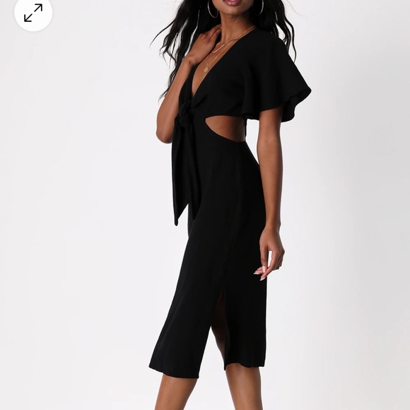 Lulus Summer Journey Black Side Cutout Plunging Tie Front Midi Dress - Picture 3 of 13